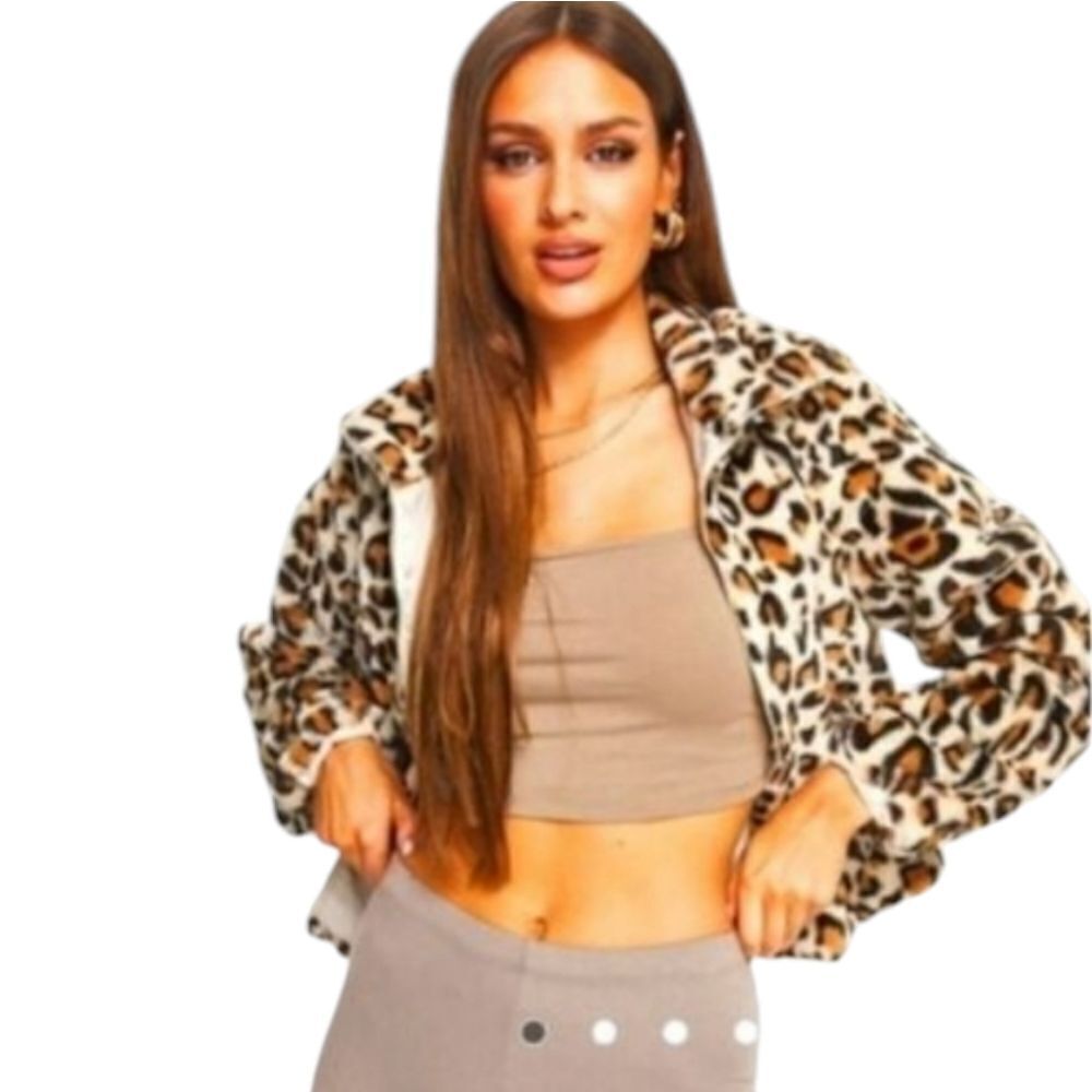 VS Pink Leopard Faux Fur Jacket L • Super Soft Cropped Coat • NWT • Stand Collar - Picture 6 of 15